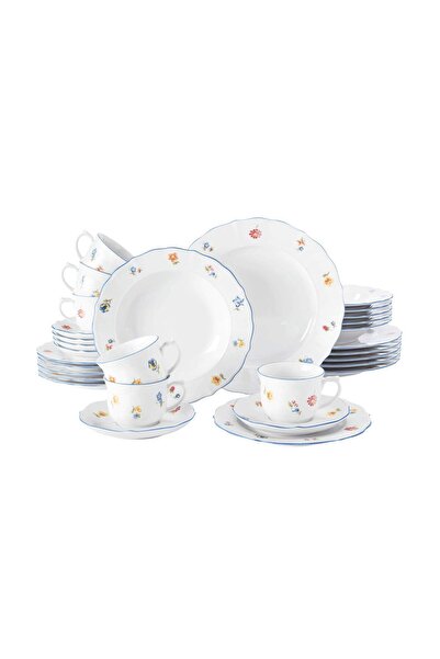 OEM Set de masa SONATE, 5 persoane, portelan alb, flori, margini ondulate