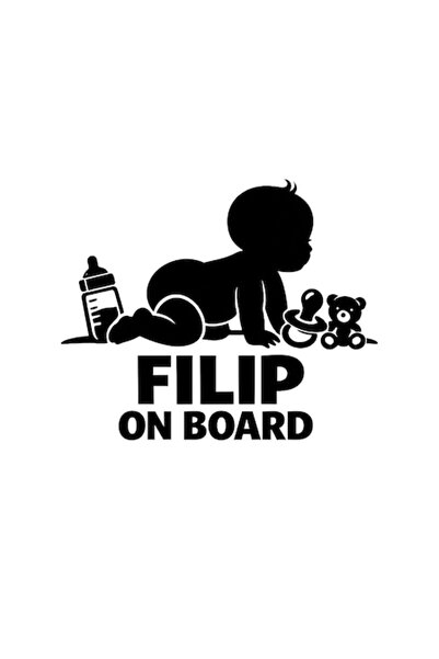 OEM Autocolant decorativ auto  "FILIP LA BORD ", 10cm, Negru