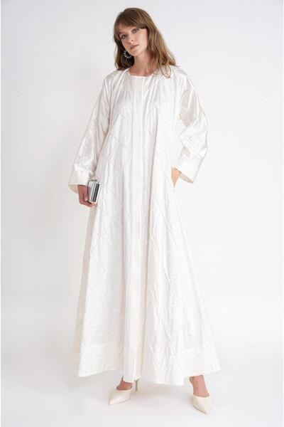 SOCIETA Ekru Dikiş detaylı abaya 94753