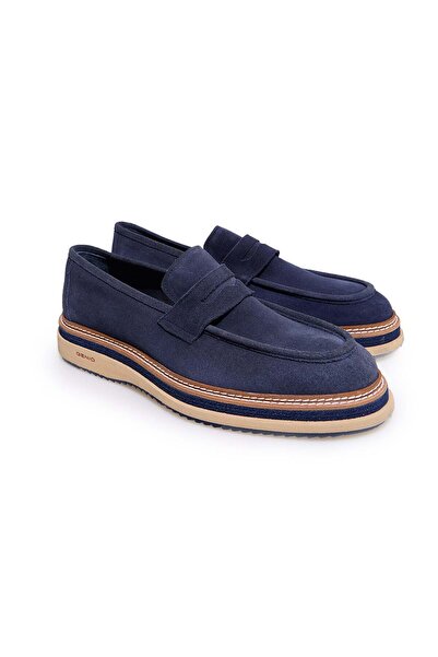FRANCO CALVANI Dark Blue Color Laceless Genuine Leather Suede Men's Shoes