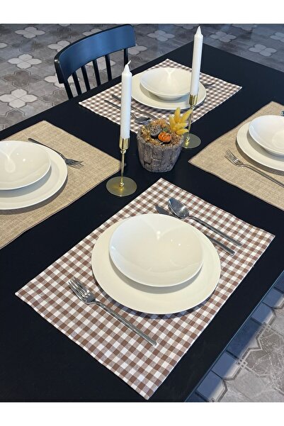 Lucien Home طقم أدوات مائدة أمريكي منقوش ومرقش من الجوت، 4 قطع