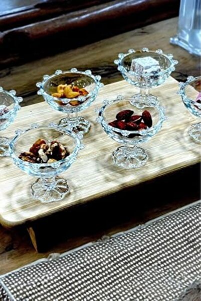 Yıldızan Efe Home & More 6-Piece Glass Footed Daisy Motif Coffee Side Tray wi...