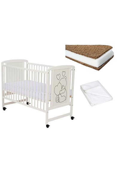 Qmini Set Patut din lemn Timmi Heart 120x60 cm + Saltea Babyneeds Cocos Confo...