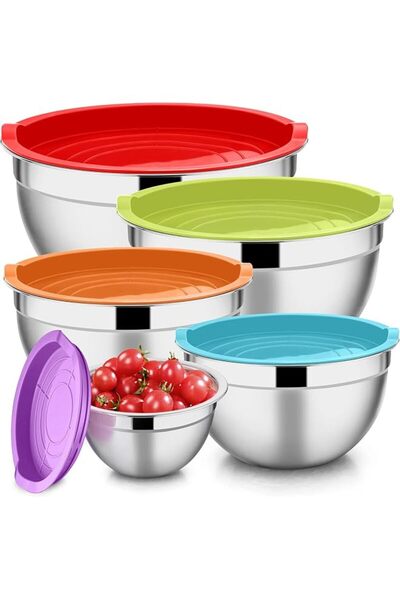 The Bros Mixing Bowls with Lids Set of 5, Stainless Steel Mixing Bowls Metal ...