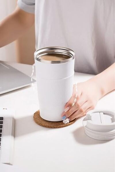 Yıldızan Duca Mall 304 L Lockable Steel Matte White 510 ml Coffee Thermos Mug...