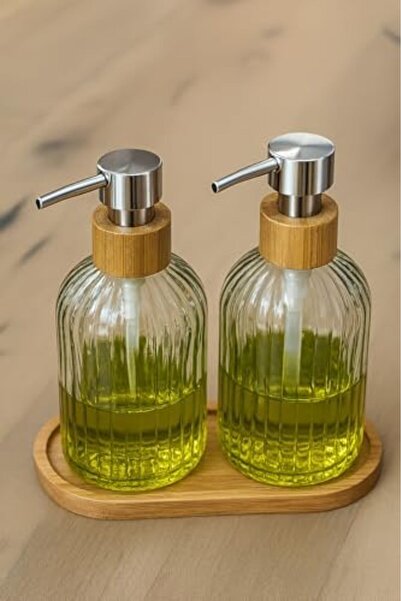 Yıldızan Edl Shop Zbern Set of 2 Glass Liquid Soap Dispensers – Smoked Color,...
