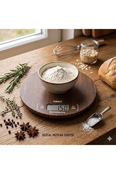 Yıldızan Msa Shop Natural Acacia Wood Digital Kitchen Scale, 5 kg Capacity Pr...