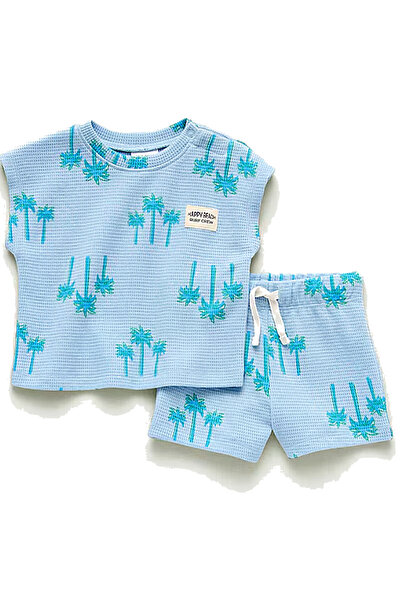 Okie Dokie Baby Boy Palm Patterned Blue 2-Piece Shorts Set