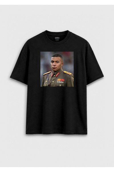 Darkia Kylian Mbappe Dictator Design Printed Relaxed Fit Unisex Black T-Shirt