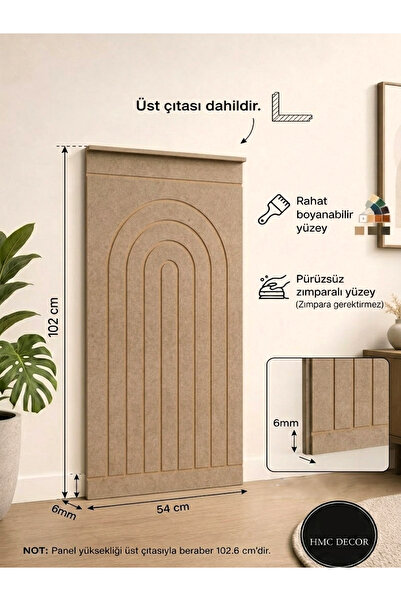 HMC DECOR Dekoratif Boyanabilir 6mm Ham MDF Duvar Paneli Model 5