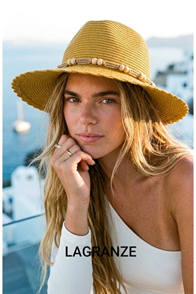 LAGRANZE Beaded Women's Straw Hat with Rope Stripes