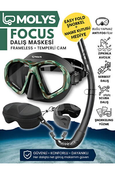 MOLYS FOCUS DALIŞ MASKESİ + ANTI FOG (BUĞU ÖNLEYİCİ FİLM) + KATLANABİLİR ŞNOR...