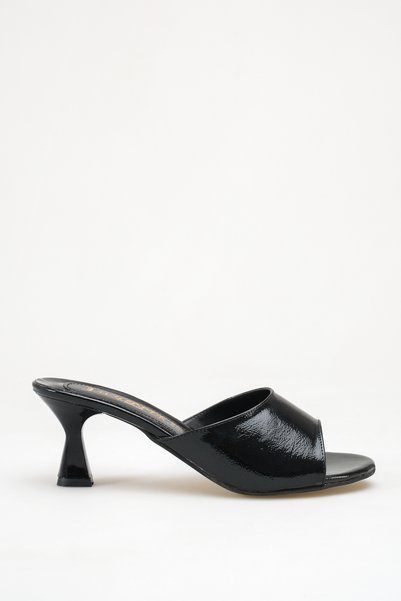 DARUGA Black Patent Leather Thin Heeled Women's Slippers Elegant Single Strap Casual Evening Dress Shoes