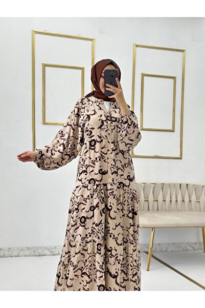 Moda Krash SARMAŞIK DESEN OVERSİZE VİSCON ELBİSE