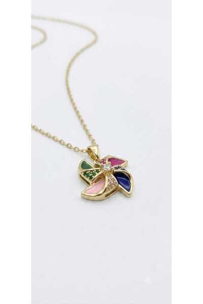 Swarovski Crystal Kadın Renkli Mineli Rüzgar Gülü Kolye Gold Kaplama Zirkon T...