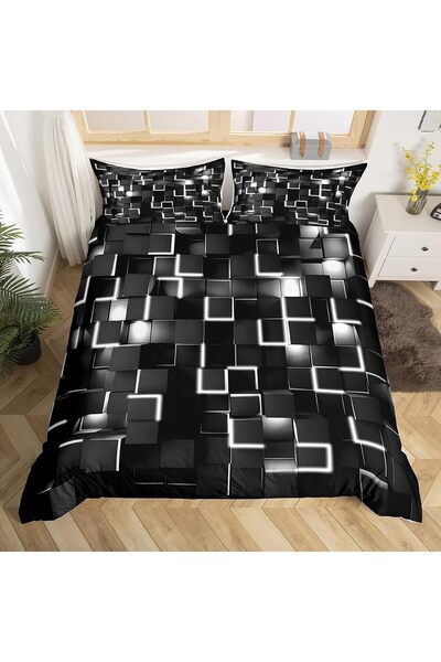 Tabeskly Boy Kids Geometry Square Lattice Bedding Double Duvet Cover Sets Bed...