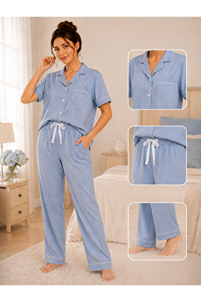 Genenic Women's Classic Pajamas - Button-Down Shirt and Long Pants
