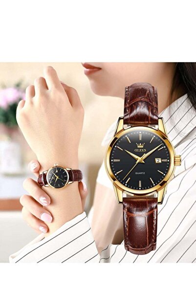 OLEVS Elegant Women's Watch Brown Leather Chronograph Watch