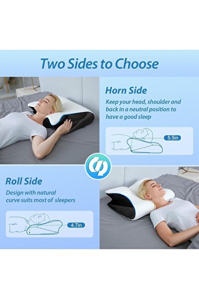 HOMCA Memory Foam Cervical Pillow, 2 in 1 Ergonomic Contour Orthopedic Pillow for Neck Pain, Contoured Support Pillows for Side Back Stomach Sleepers (Black)