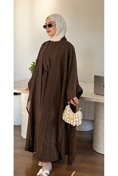 YS BUTİK TAŞ DETAYLI ASTARLI ABAYA TAKIM