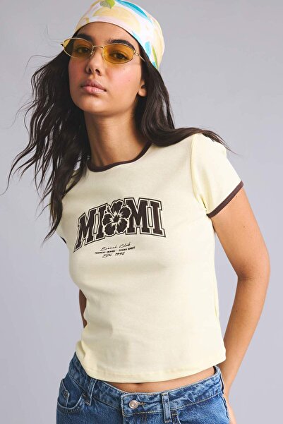 DeFacto Fitted Crew Neck Printed Ribbed Short Sleeve T-Shirt I3739Ax26Hs