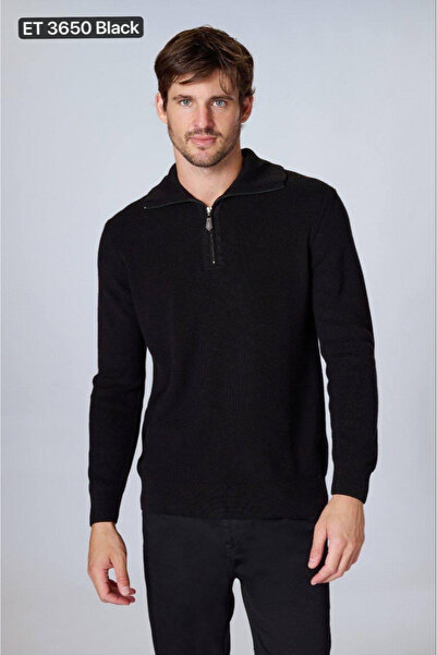 UFashion Pulover cu fermoar pentru bărbați – NEGRU