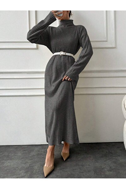 kılıçbey tekstil Corded Knitwear Dress Gray