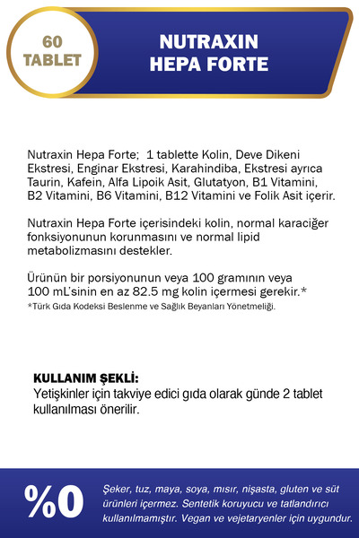 Nutraxin Hepa Forte 60 Tablet Takviye Edici Gıda - Kolin, Deve Dikeni, Enginar, Karahindiba Ekstresi