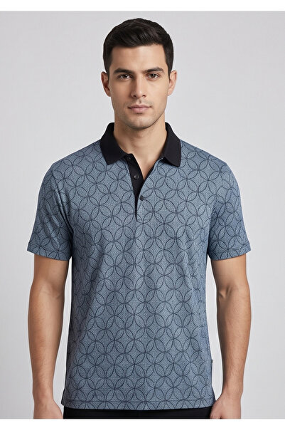 crispino Men's Micro Patterned Contrast Collar Comfortable Fit Polo T-Shirt