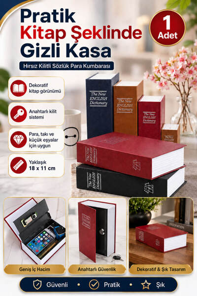 Anadolu Saray Kitap Şeklinde Gizli Kasa Anahtarlı Sözlük Para Kumbarası 1 Adet