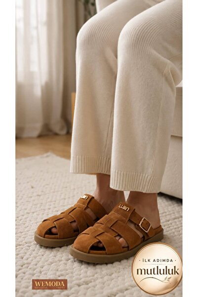 MİSSWEMODASHOES Kadın Taba Rengi Gladyatör Önü Kapalı Terlik