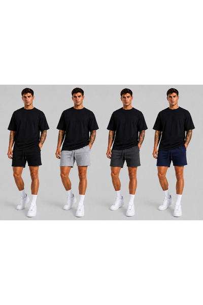 RABTEKS Set de 4 pantaloni scurți pentru bărbați, negru, gri, antracit, bleum...