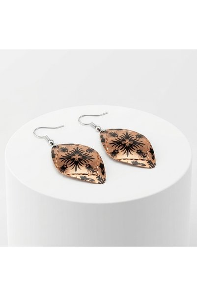 Erol Bakır Copper Brown Palm Motif Dangle Earrings