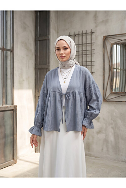 Naknaku Roba Gathered Sleeve Elastic Tunic-Grey