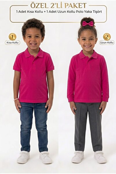 NACAR STORE Children's Unisex Poloyaka Long-Short Sleeve Set of 2 School T-Sh...