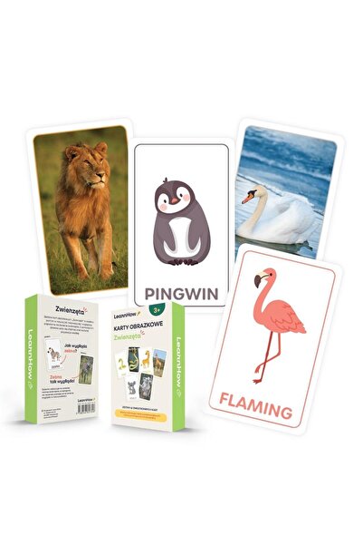 LearnHow Set carduri educationale Animale, ilustrate, pentru copii 3+, Multic...