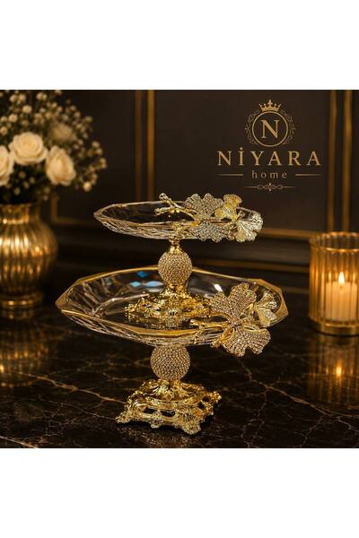 Niyara home طقم من 2 قطعة من أوعية التقديم الزجاجية ذات الأرجل المعدنية