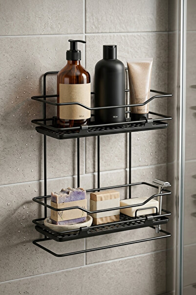 Kitchen Life رف حمام معدني مقاوم للصدأ من طبقتين، منظم أدوات الحمام وحامل الش...