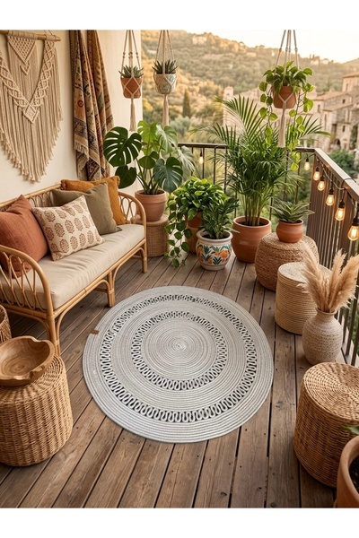 Thalia Home Jüt Halı Yuvarlak Hasır Halı Kilim Yolluk