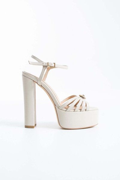 FOLLİNİ Women's Genuine Leather Platform Shoes Cream