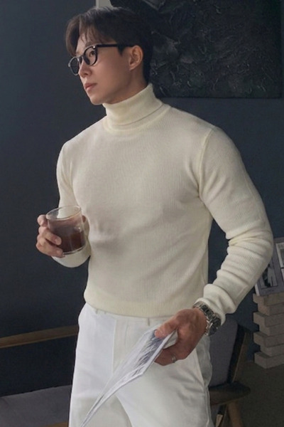 COOL TARZ Men's High-Neck Sweater - Lycra Cotton Ribbed Knit Sweater