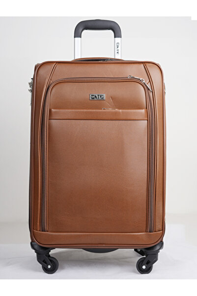KTMC Large Leather Luggage Lightweight Trolley Bag with 4 Spinner Wheels and ...