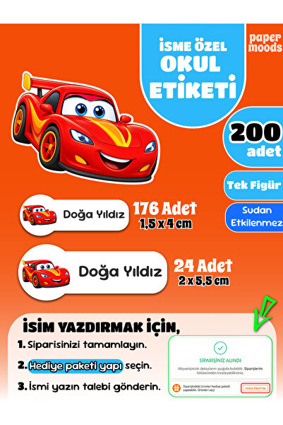 papermoods İsim Yazılabilen Okul Etiketi, Kalem Etiketi Defter Etiketi Araba ...