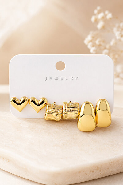 TREND COLLECTİON طقم أقراط ذهبية من 3 قطع بتصميم قلب وبيضاوي، طقم أقراط عصري ...