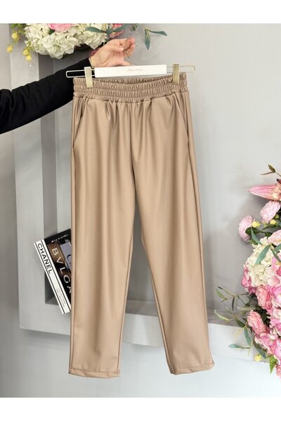 HEAWENİST Hwn6263 Leather Carrot Trousers Beige