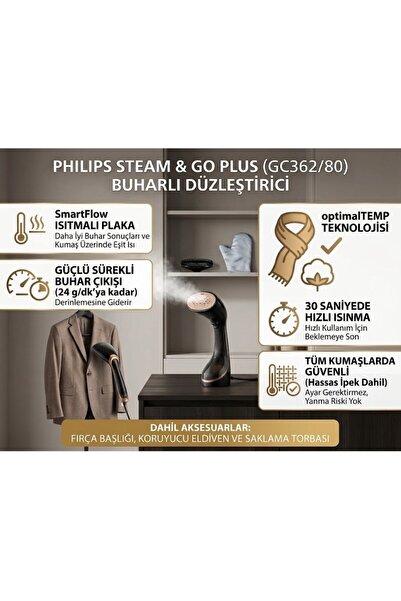 Philips Steam & Go Plus Buharlı Düzleştirici GC362/80 2200 Watt Siyah Renkli ...