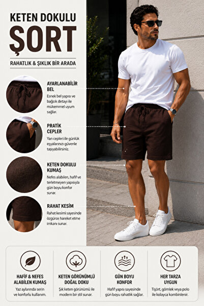 LUXIC CORE Men's Elastic Linen Shorts with Laces, Comfortable Fit, Casual Sum...