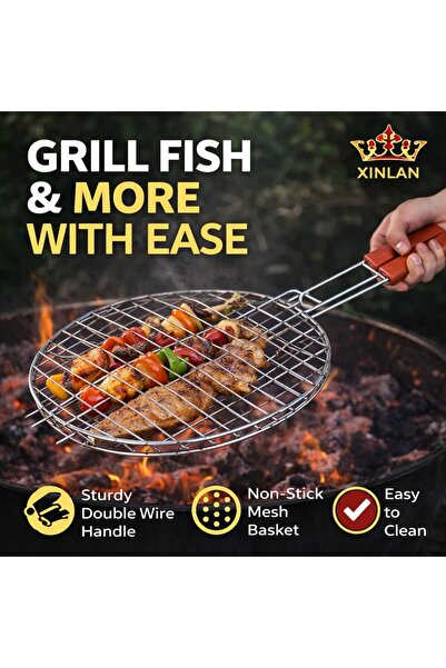 iqra BBQ Grill Fish Basket Stainless Steel Barbecue Grilling Rack