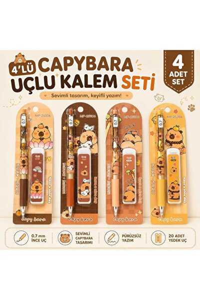 PeriMila 4'lü Sevimli Karakterli Uçlu Kalem Seti 0.7 mm Yedek Uçlu