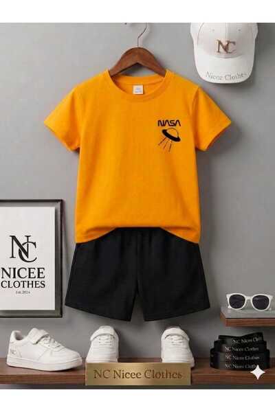 NC Nicee Clothes Summer Children's T-Shirt Shorts Unisex (Black with Small Na...